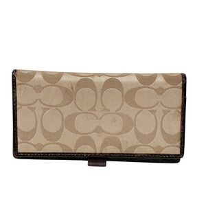 Coach Leather Checkbook Wallet in Signature Canvas Khaki‎